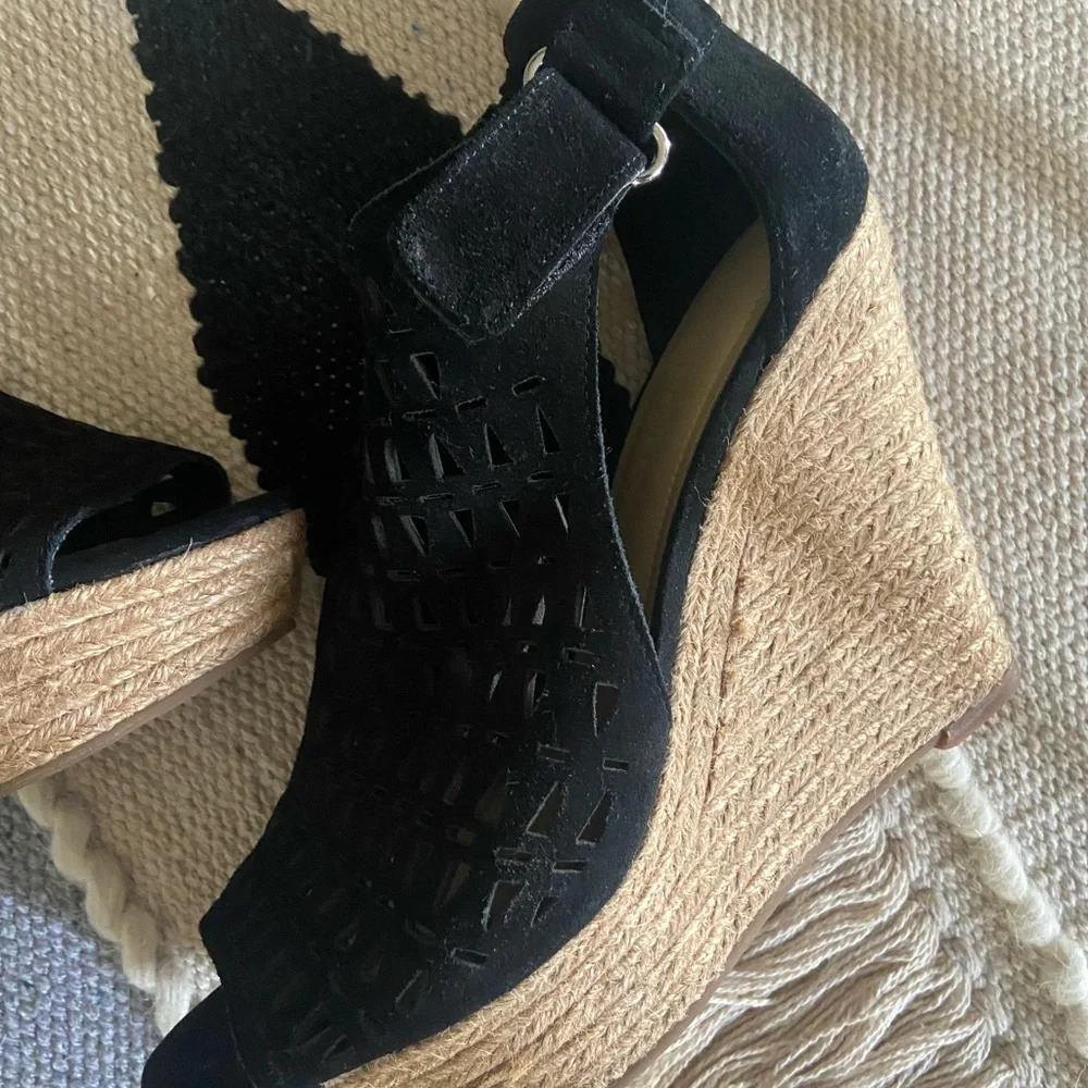 Marc Fisher Black Suede Espadrille Wedge Sandals